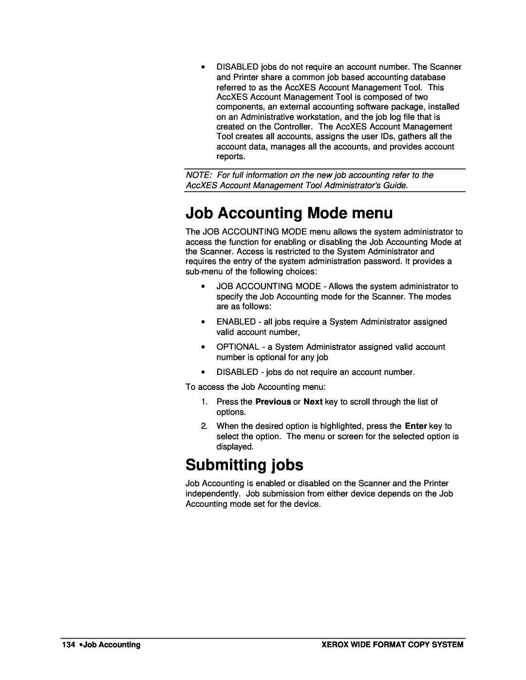 Xerox 8825, 8850, 8830, X2 manual Job Accounting Mode menu, Submitting jobs 