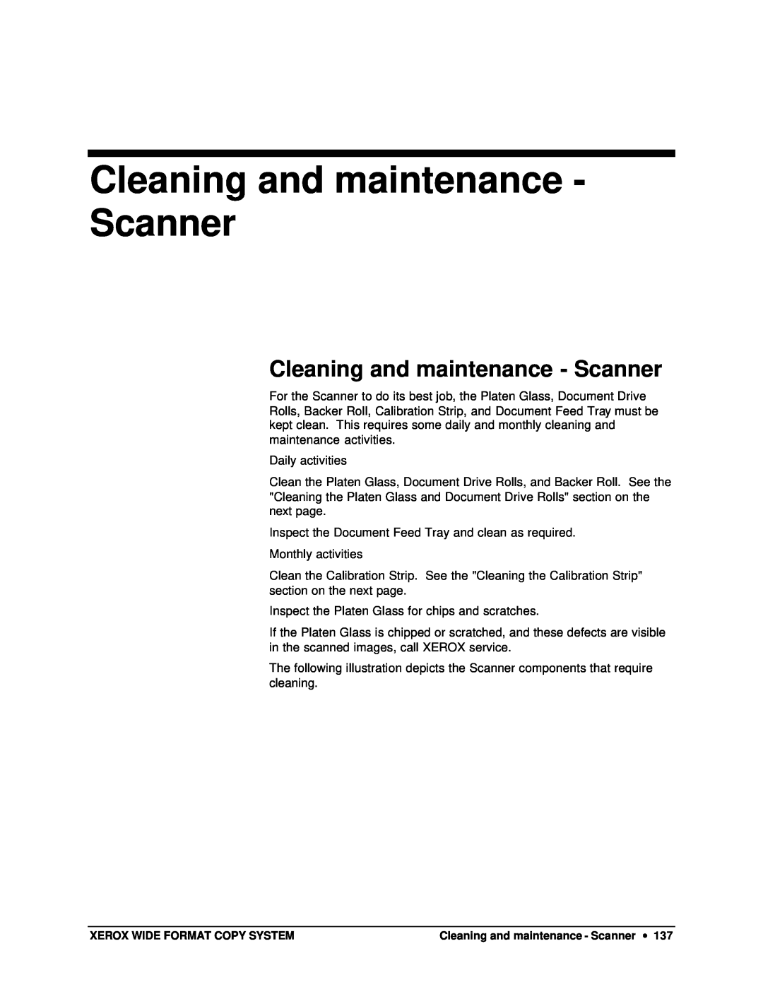 Xerox X2, 8825, 8850, 8830 manual Cleaning and maintenance - Scanner 