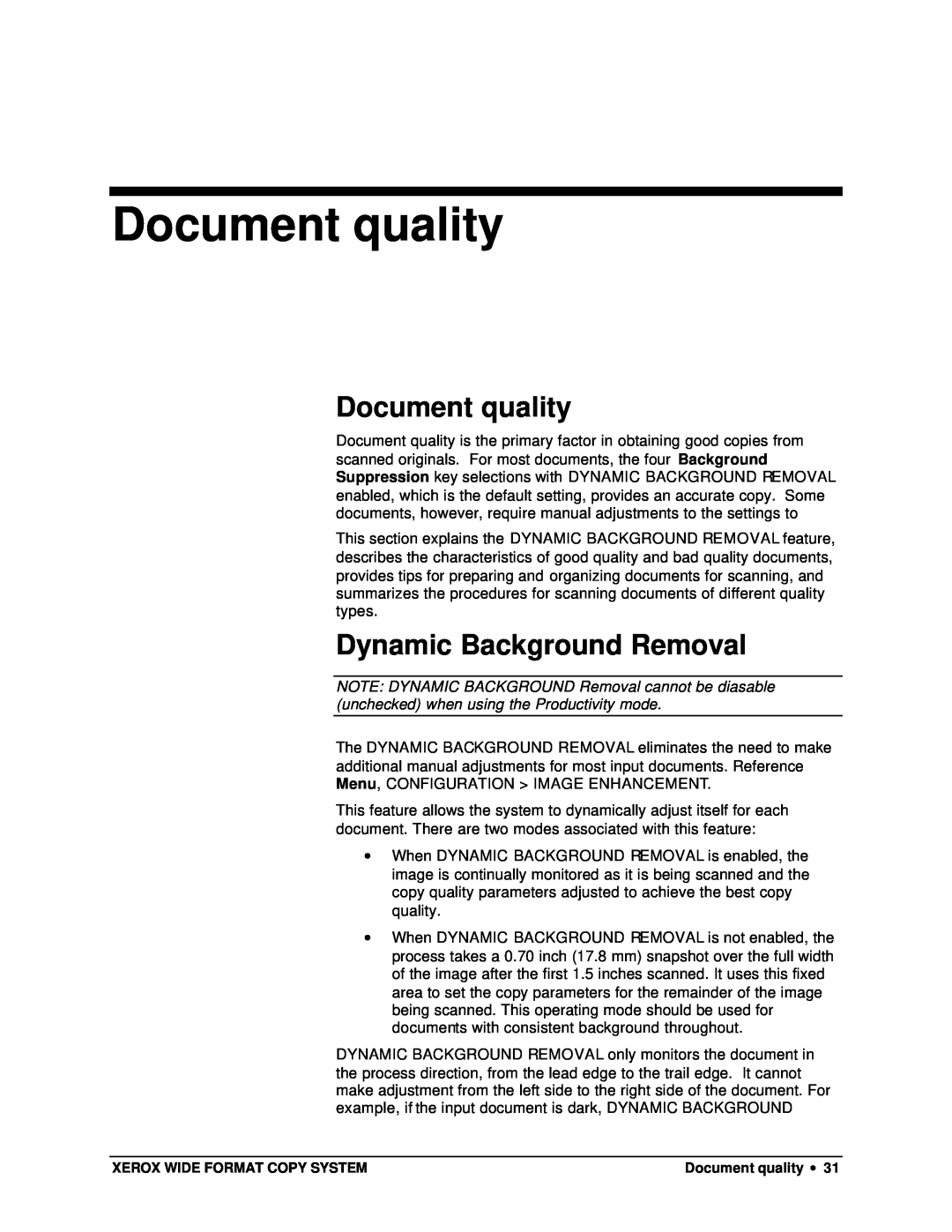 Xerox 8850, 8825, 8830, X2 manual Document quality, Dynamic Background Removal 