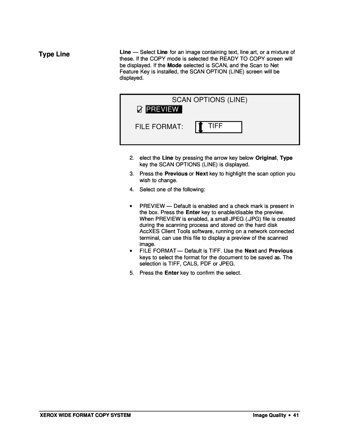 Xerox X2, 8825, 8850, 8830 manual Scan Options Line, File Format, Preview, Tiff 