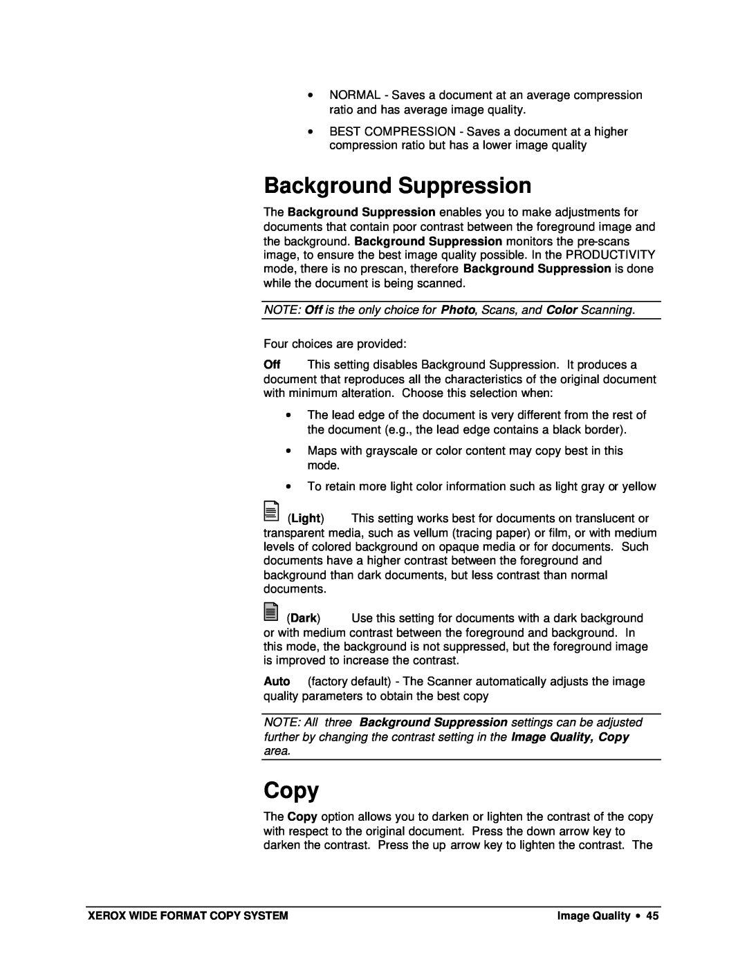 Xerox X2, 8825, 8850, 8830 manual Background Suppression, Copy 