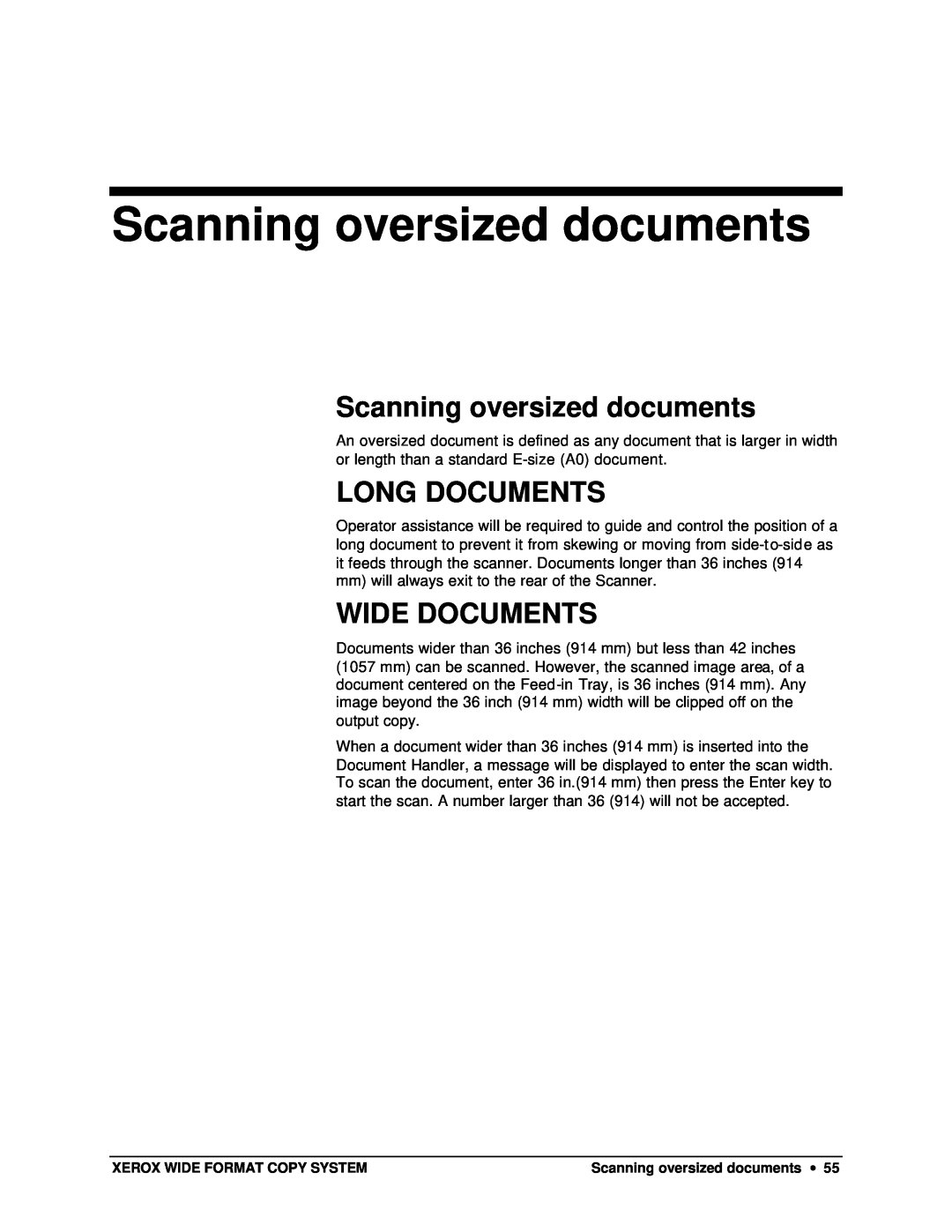 Xerox 8850, 8825, 8830, X2 manual Scanning oversized documents, Long Documents, Wide Documents 