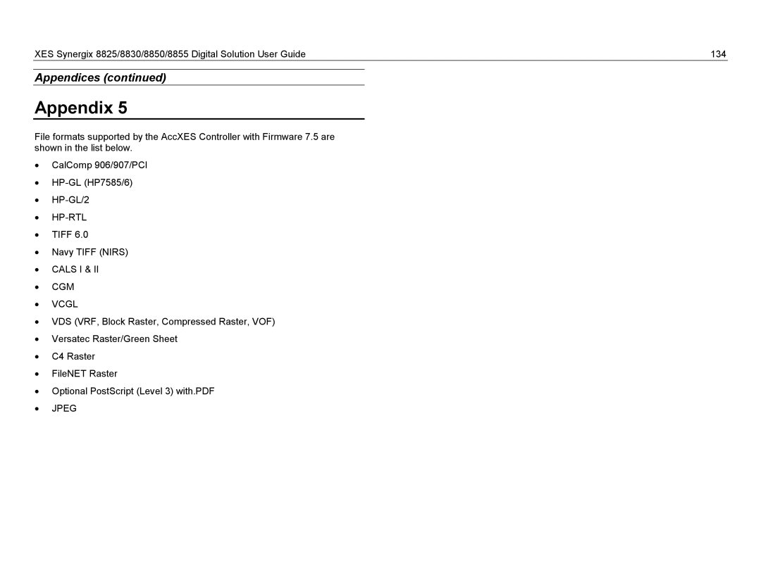 Xerox 8825, 8855, 8830 manual Hp-Rtl, Cals I CGM Vcgl, Jpeg 