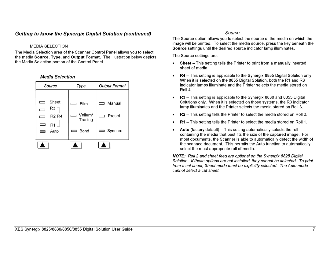 Xerox 8830, 8825, 8855 manual Media Selection 