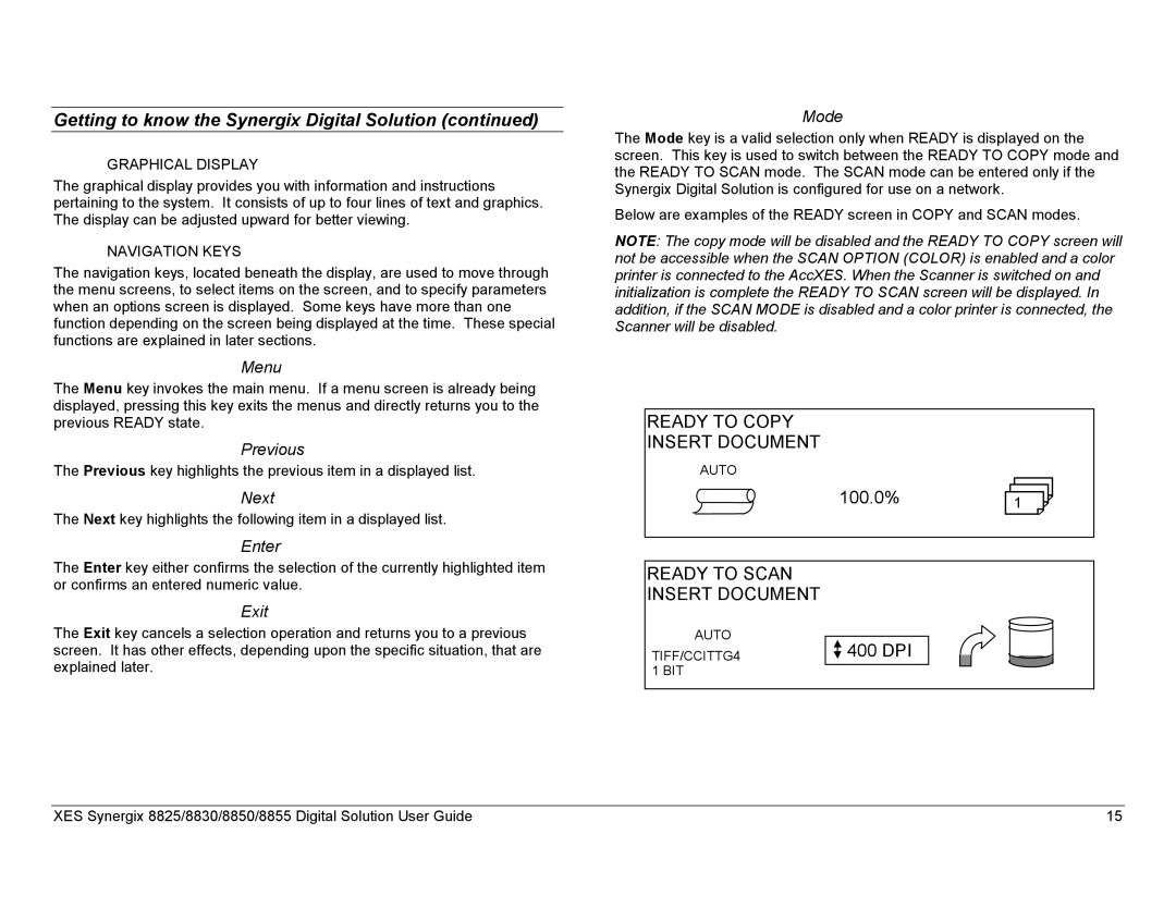 Xerox 8855, 8825, 8830 manual Ready to Scan Insert Document, Graphical Display, Navigation Keys 