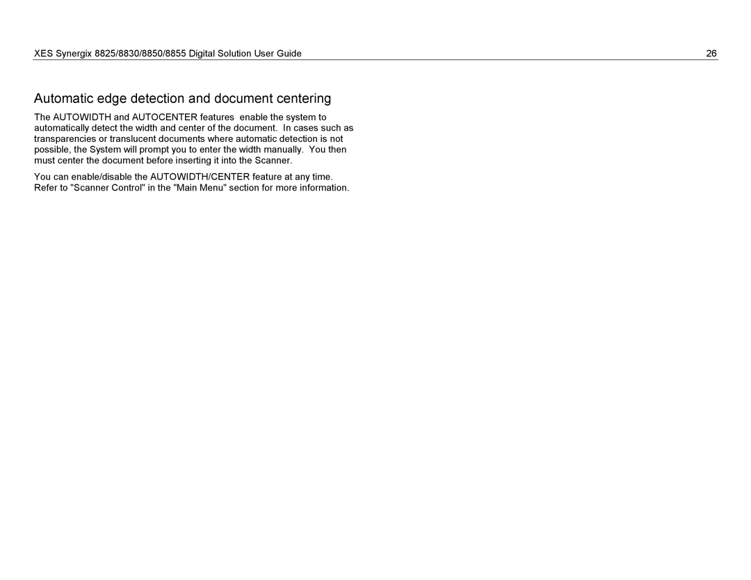 Xerox 8825, 8855, 8830 manual Automatic edge detection and document centering 