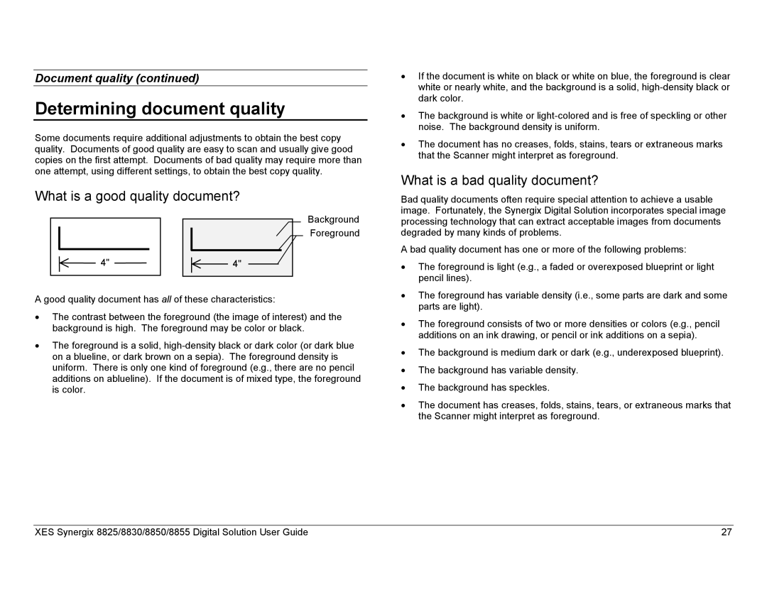 Xerox 8855, 8825, 8830 manual Determining document quality, What is a good quality document?, What is a bad quality document? 