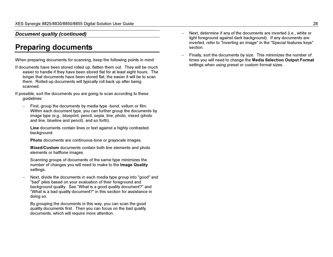 Xerox 8830, 8825, 8855 manual Preparing documents 