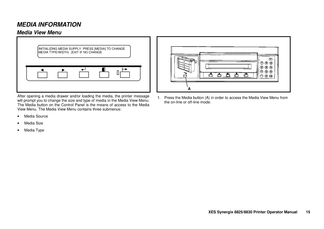 Xerox 8825/8830 manual Media View Menu 