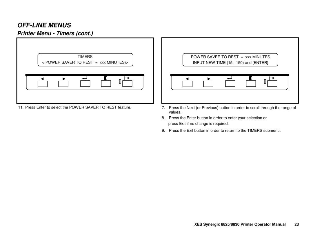 Xerox 8825/8830 manual Power Saver to Rest = xxx Minutes 