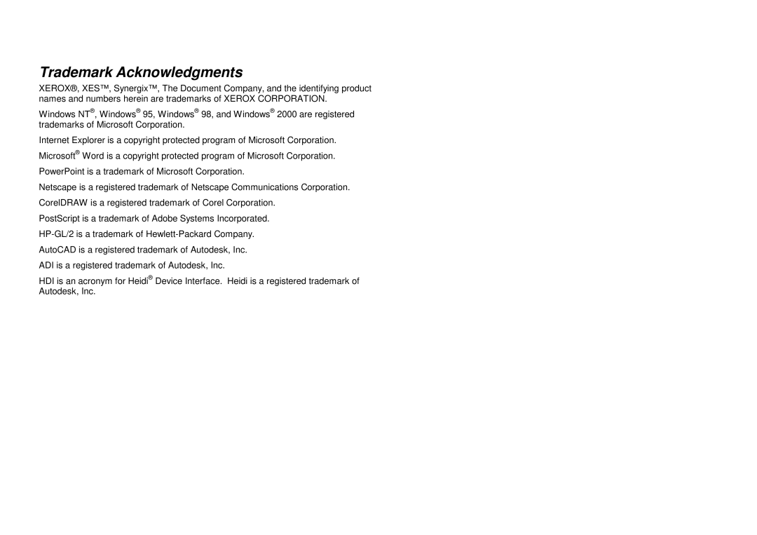 Xerox 8825/8830 manual Trademark Acknowledgments 