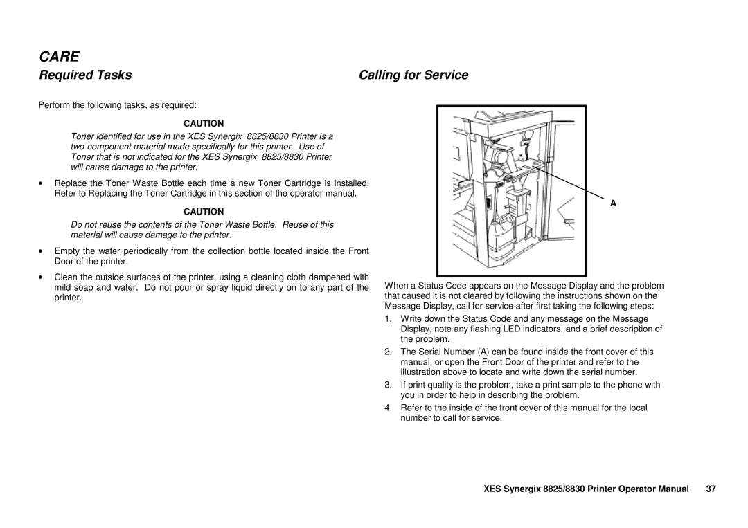 Xerox 8825/8830 manual Required Tasks, Calling for Service 