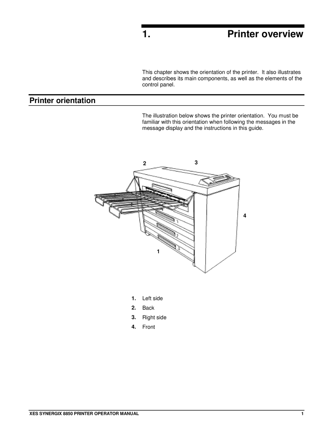 Xerox 8850 manual Printer overview, Printer orientation 