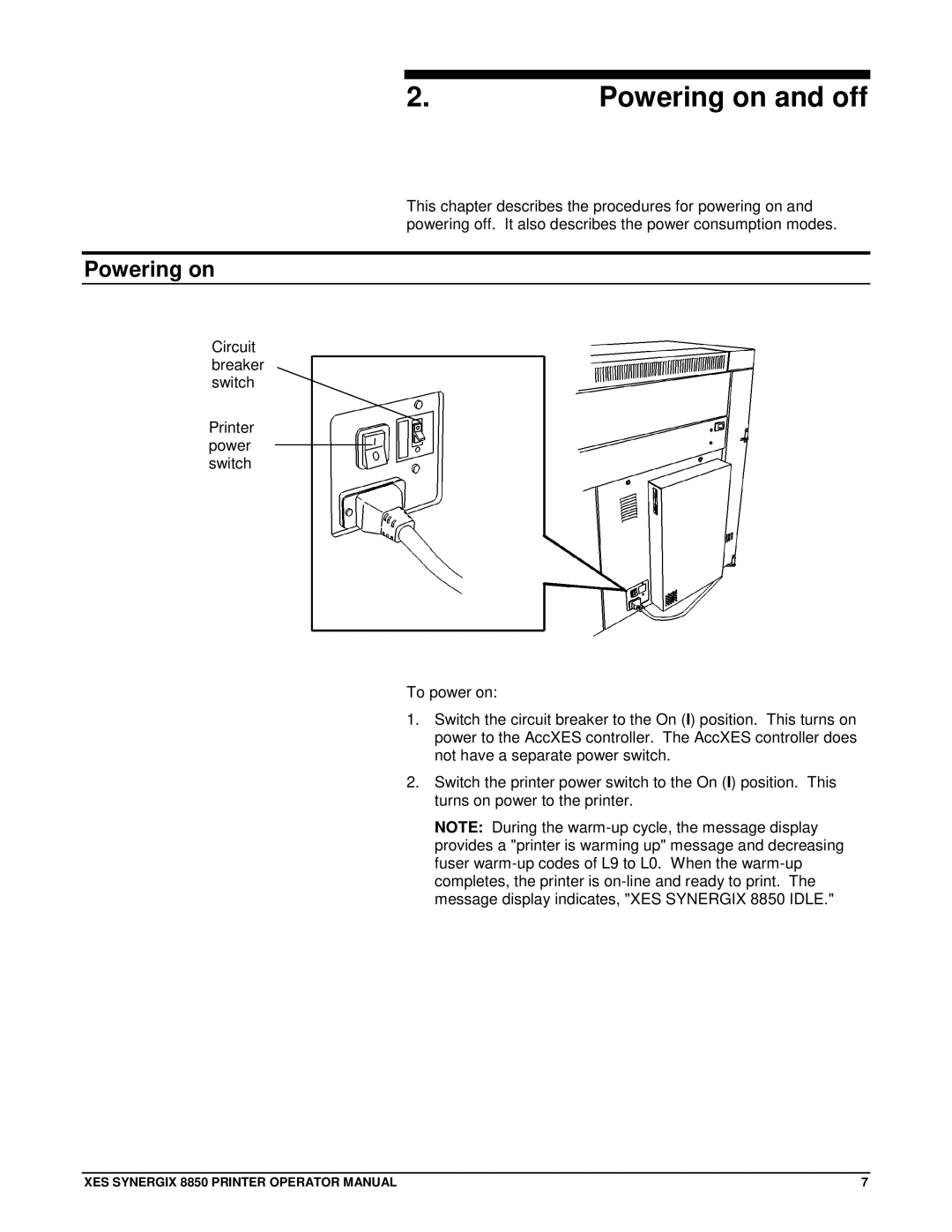 Xerox 8850 manual Powering on and off 