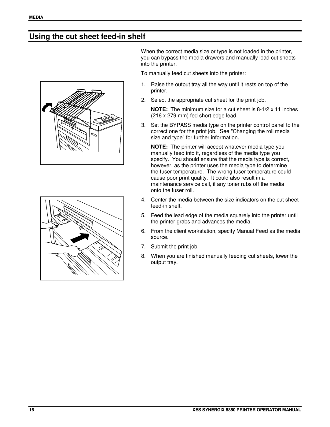 Xerox 8850 manual Using the cut sheet feed-in shelf 