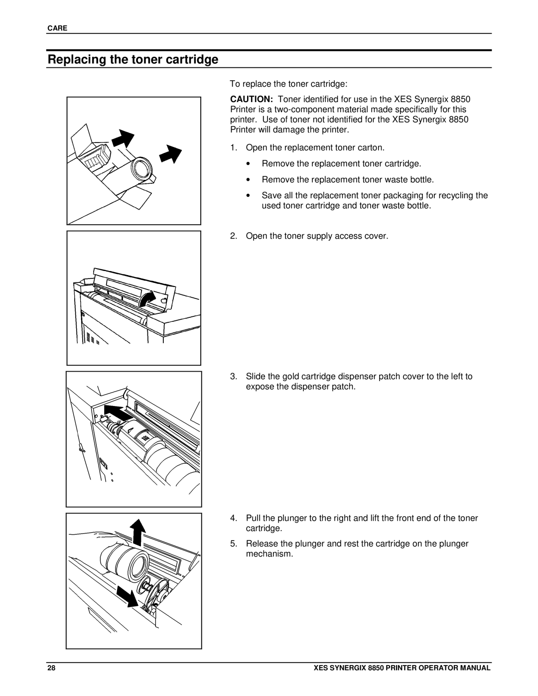 Xerox 8850 manual Replacing the toner cartridge 