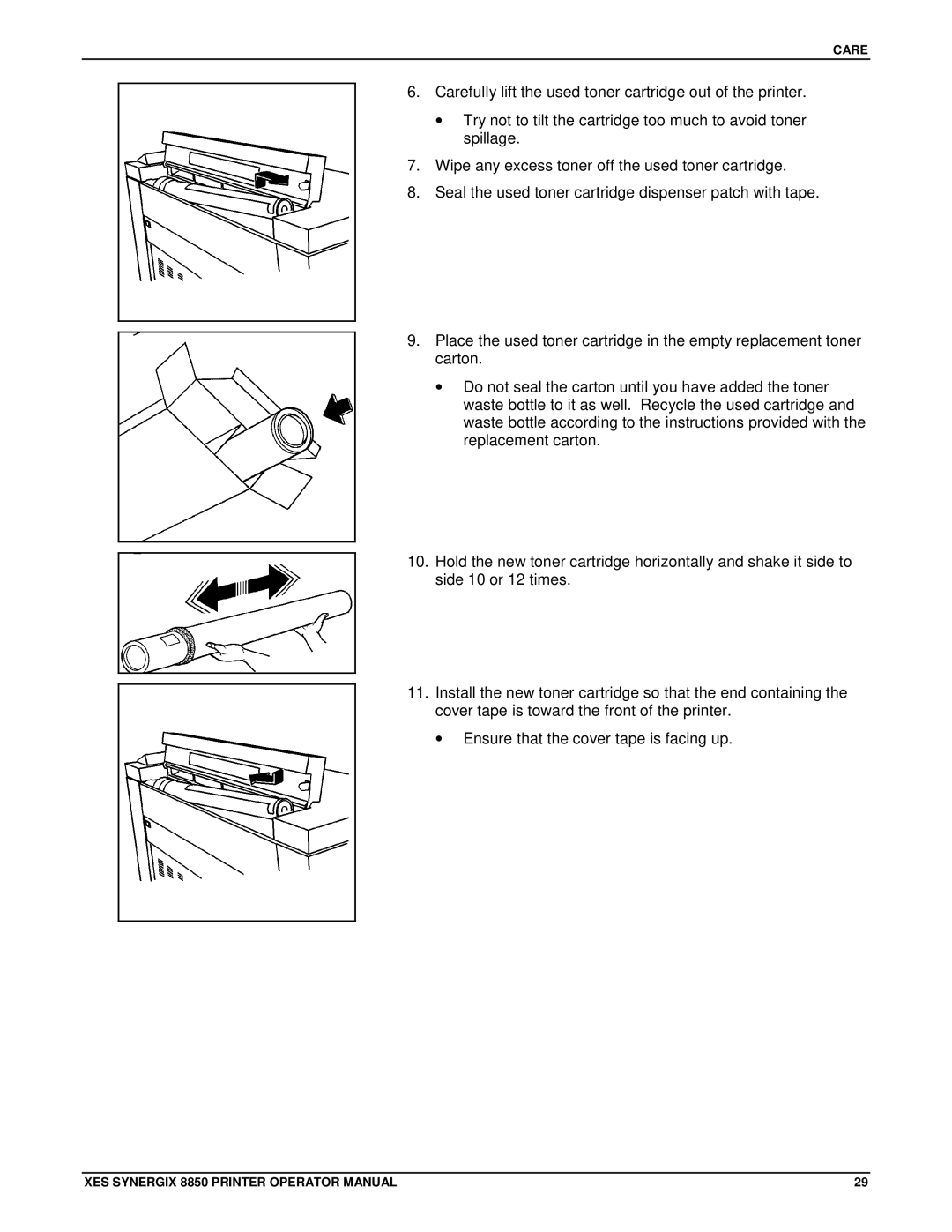 Xerox 8850 manual Care 