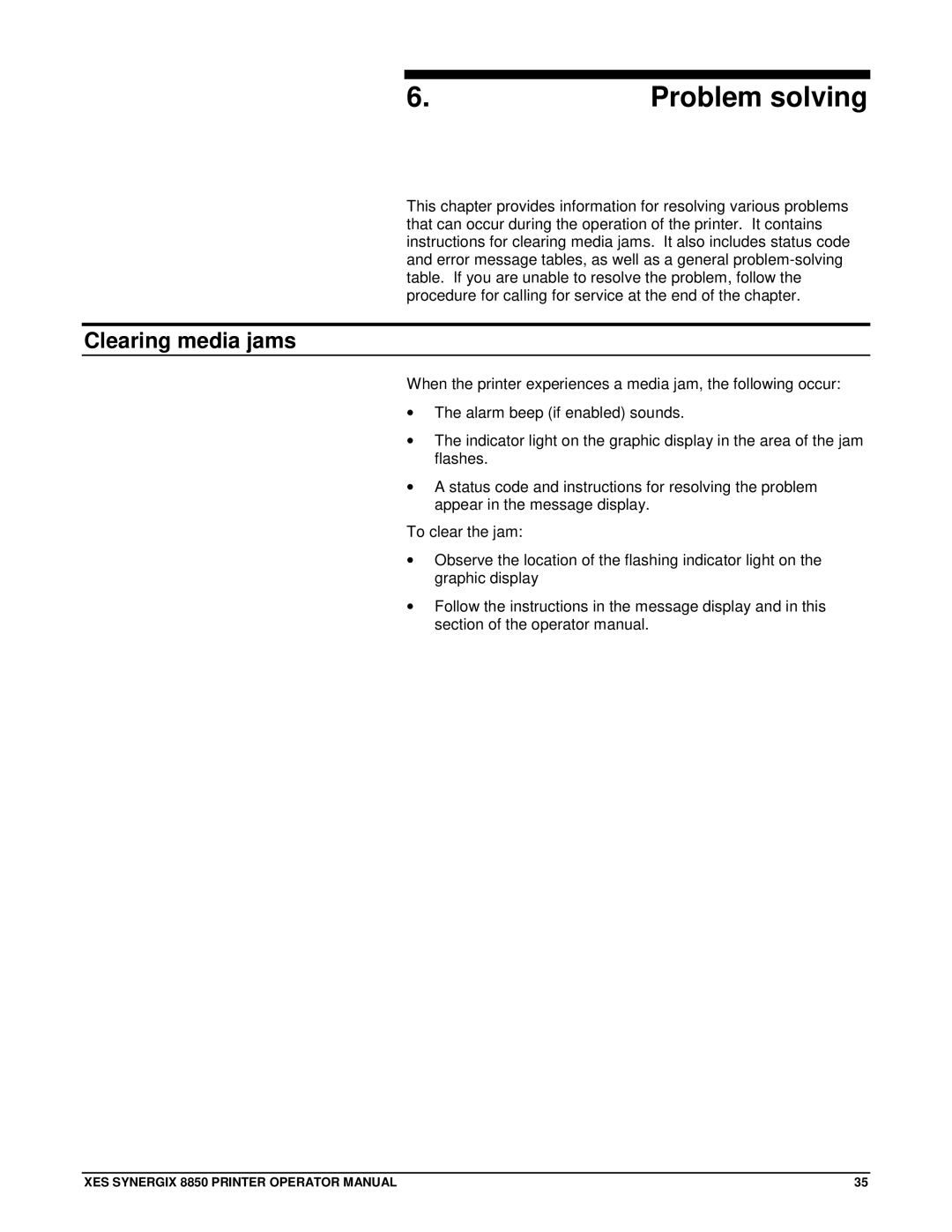 Xerox 8850 manual Problem solving, Clearing media jams 