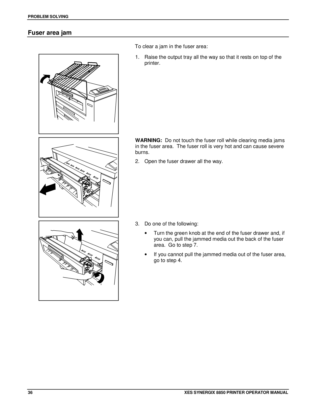 Xerox 8850 manual Fuser area jam 