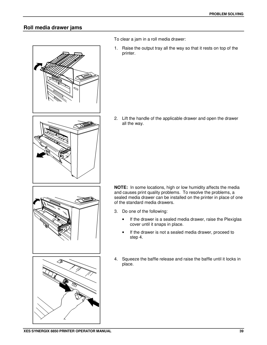 Xerox 8850 manual Roll media drawer jams 