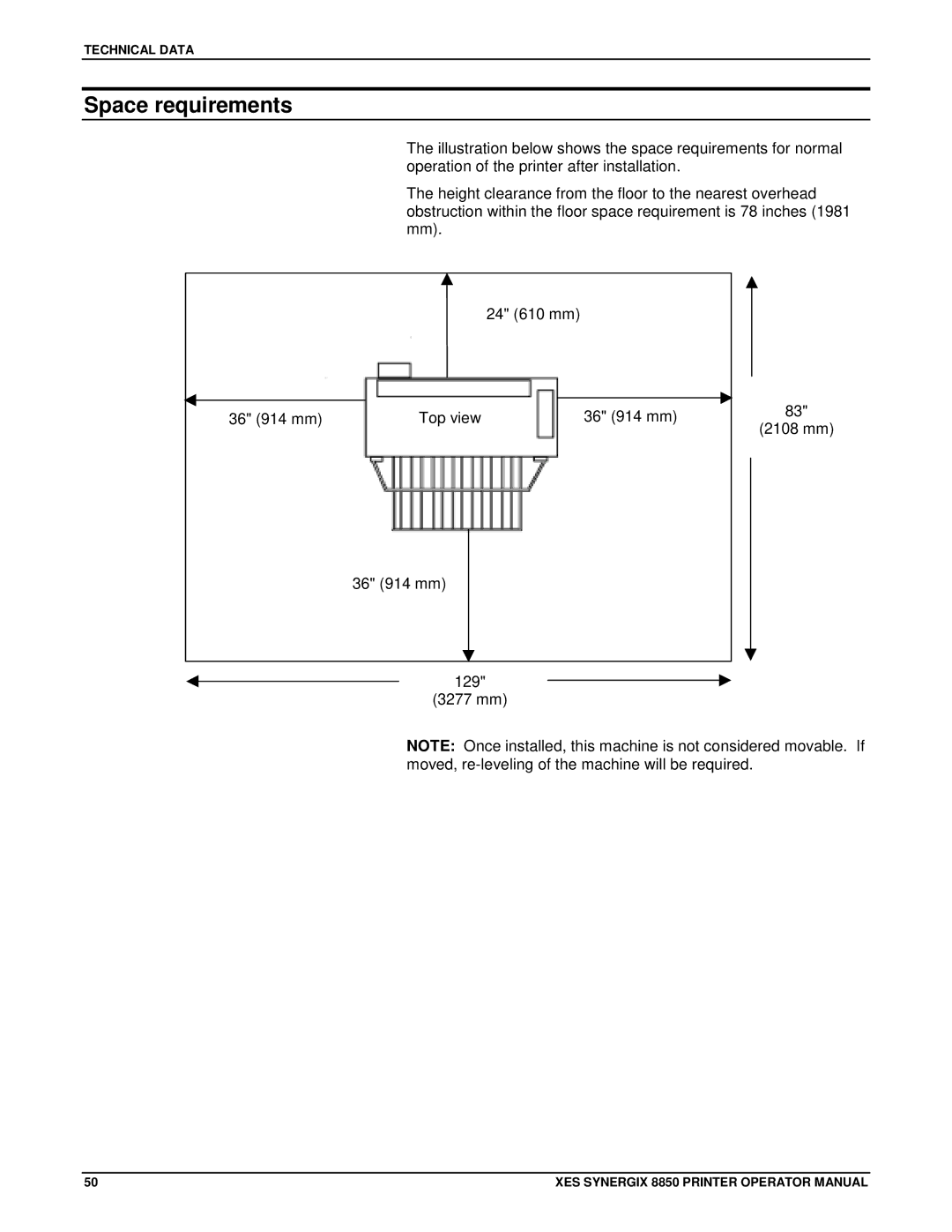 Xerox 8850 manual Space requirements 