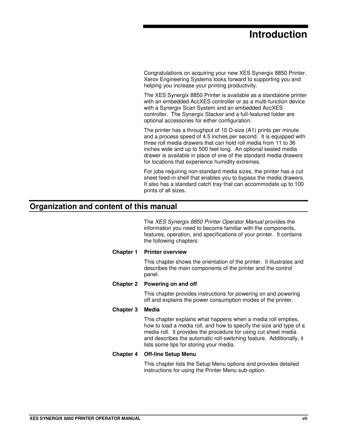 Xerox 8850 Introduction, Organization and content of this manual 