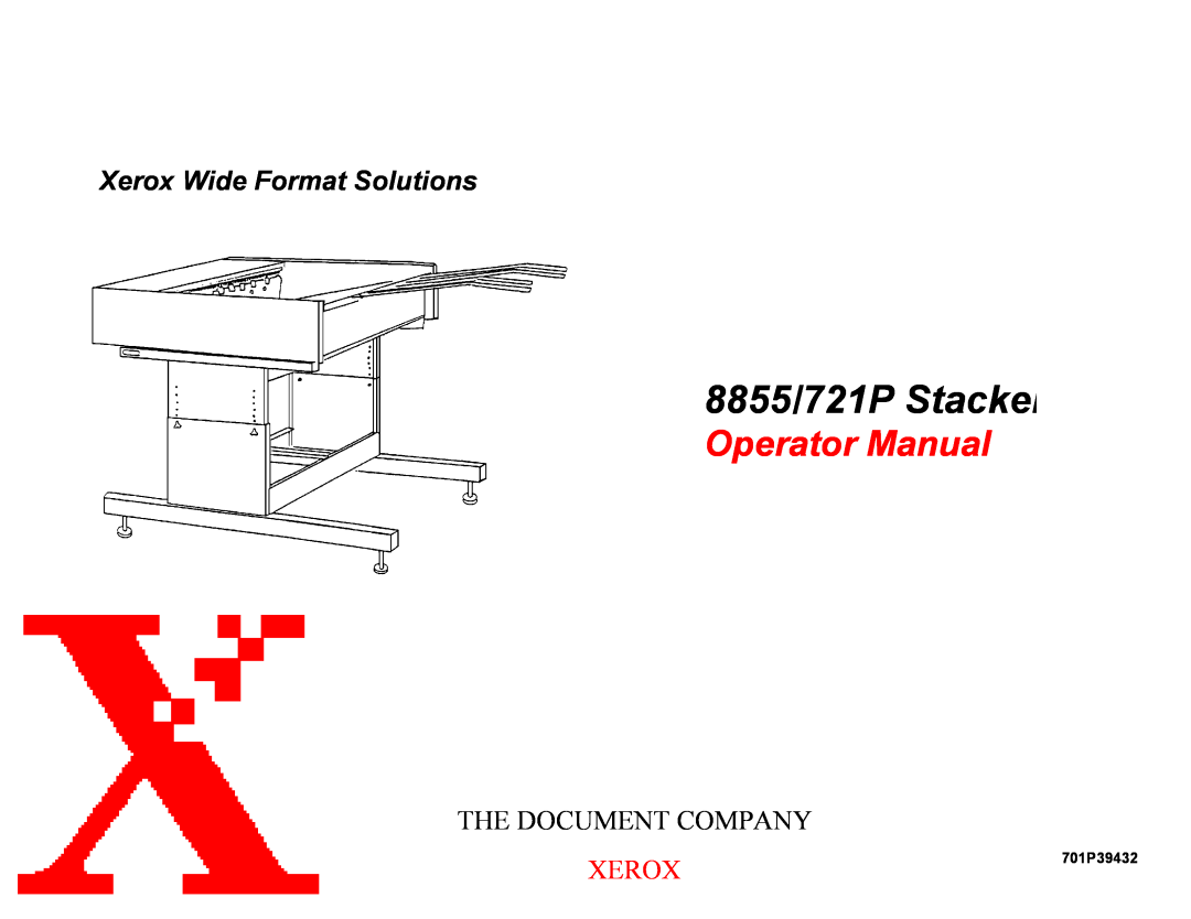 Xerox manual 701P39432, 8855/721P Stacker, Operator Manual, Xerox Wide Format Solutions, The Document Company 