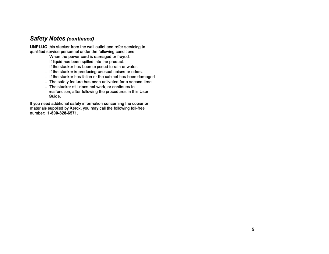Xerox 8855/721P manual Safety Notes continued 