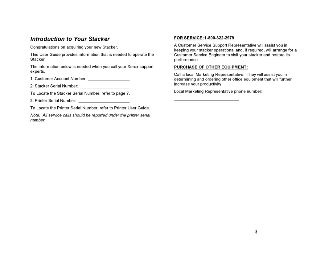 Xerox 8855/721P manual Introduction to Your Stacker, For Service 