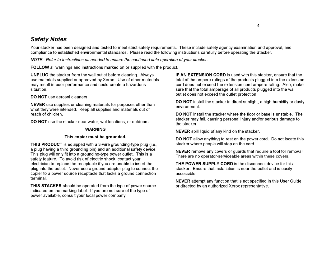 Xerox 8855/721P manual Safety Notes, This copier must be grounded 