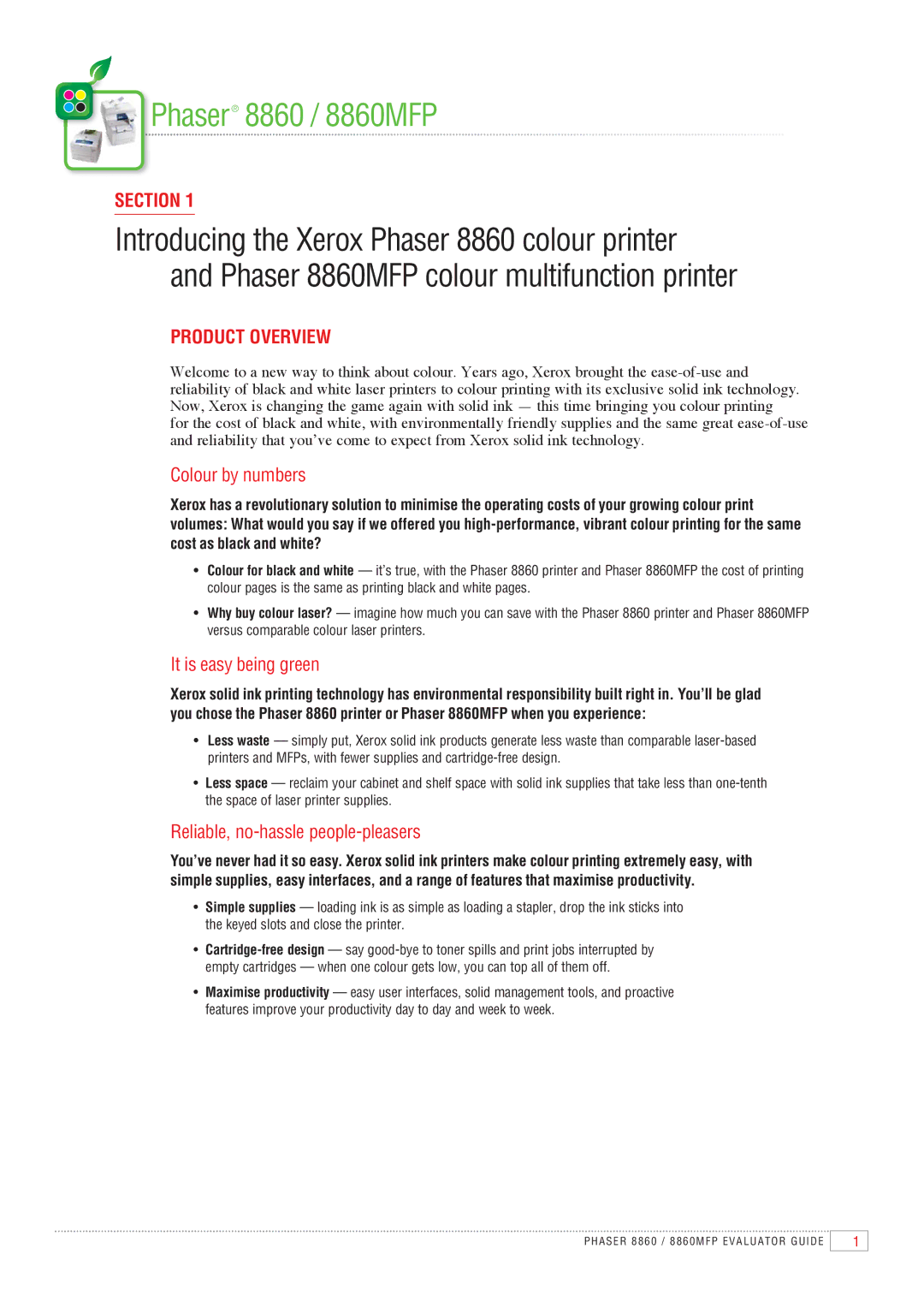 Xerox 8860MFP manual Section, Product Overview 