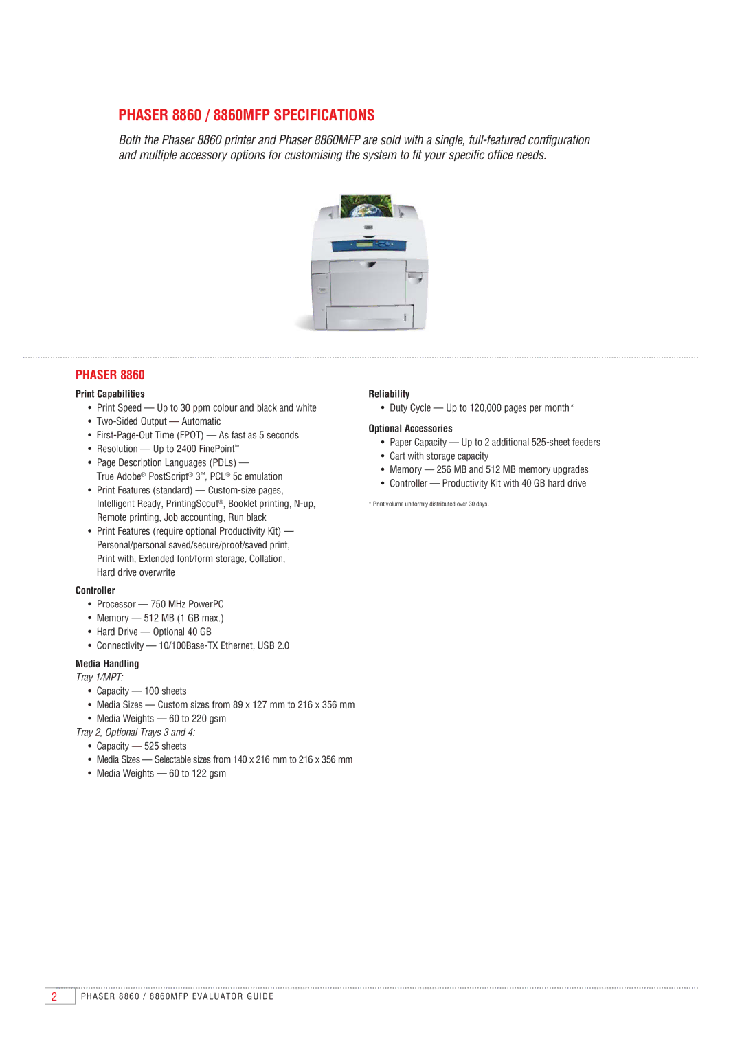 Xerox manual Phaser 8860 / 8860MFP Specifications 