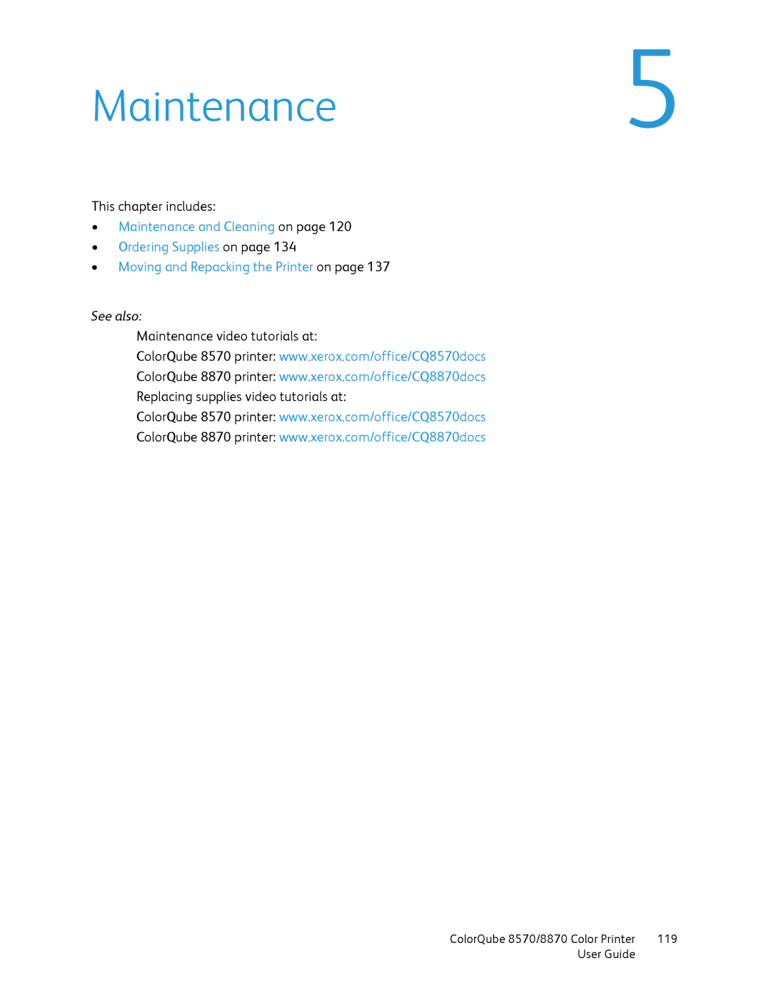 Xerox 8570, 8870 manual Maintenance5 