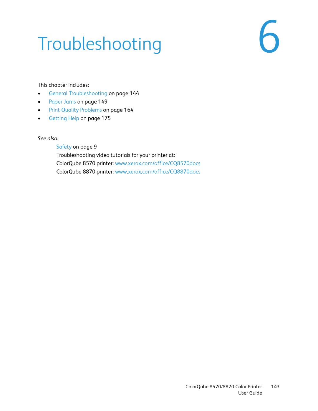 Xerox 8570, 8870 manual Troubleshooting6 