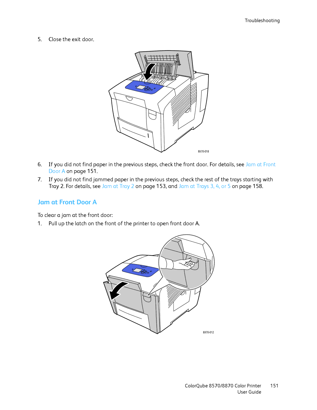 Xerox 8570, 8870 manual Jam at Front Door a 