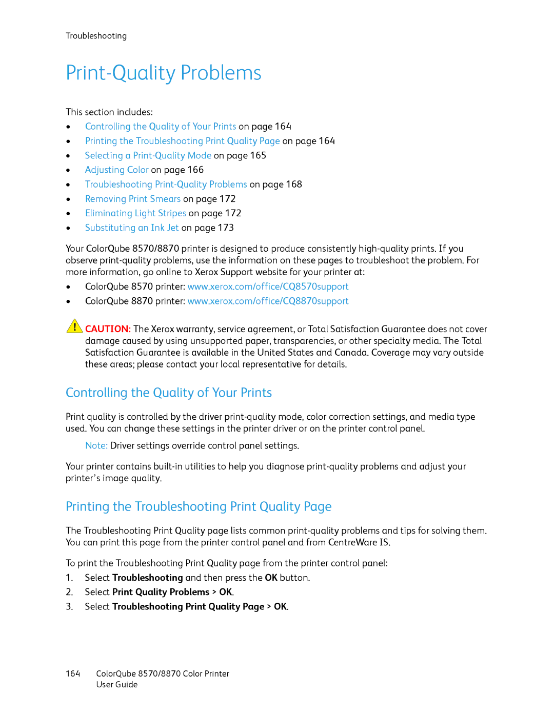 Xerox 8870 Print-Quality Problems, Controlling the Quality of Your Prints, Printing the Troubleshooting Print Quality 