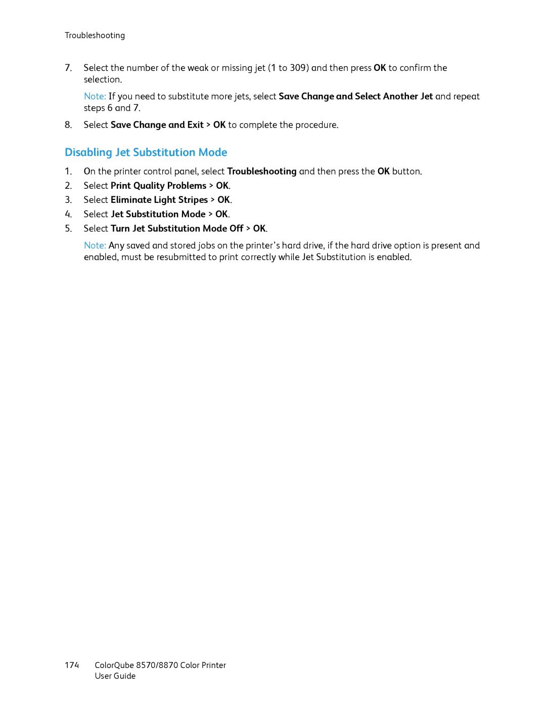 Xerox 8870, 8570 manual Disabling Jet Substitution Mode 