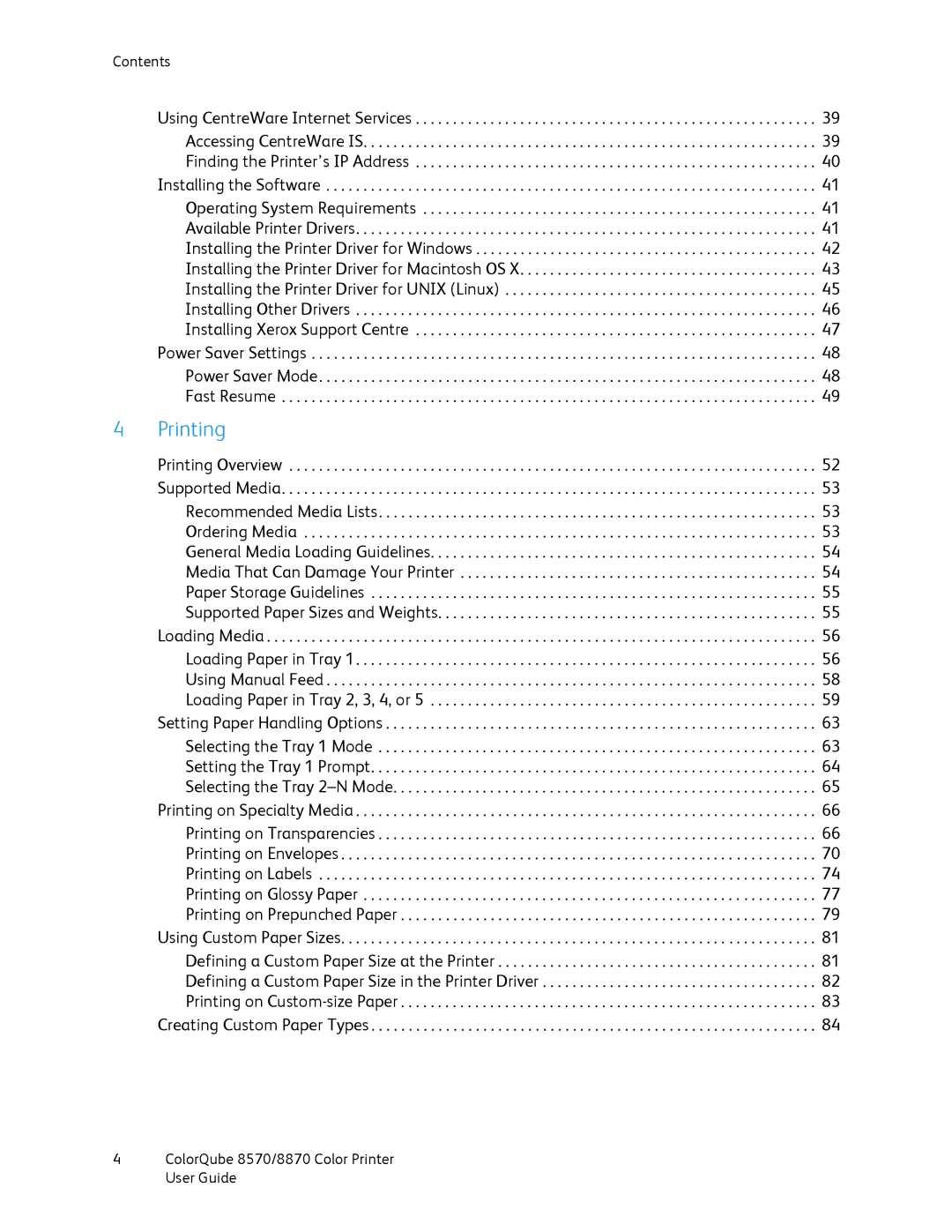 Xerox 8870, 8570 manual Printing 