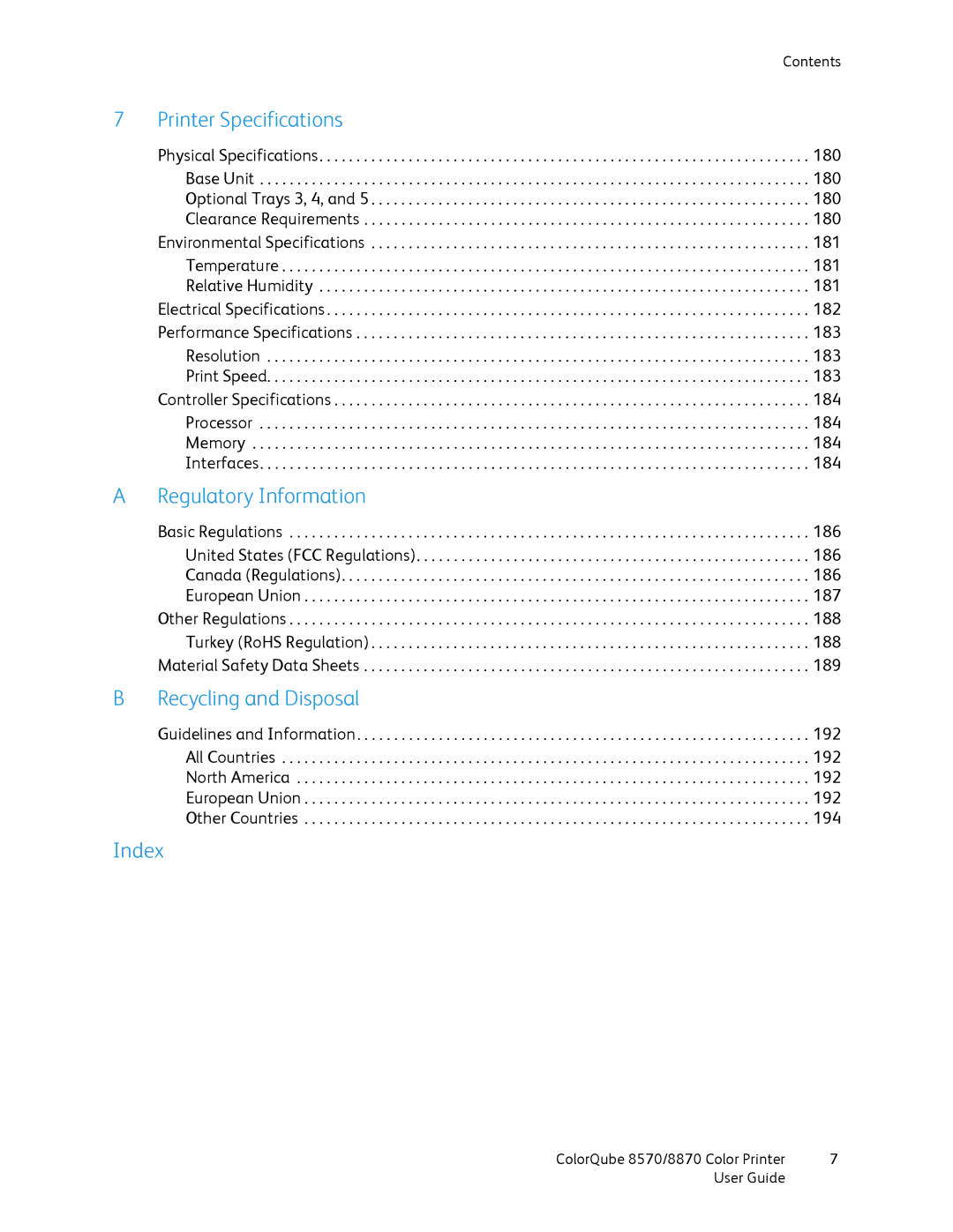 Xerox 8570, 8870 manual Recycling and Disposal 