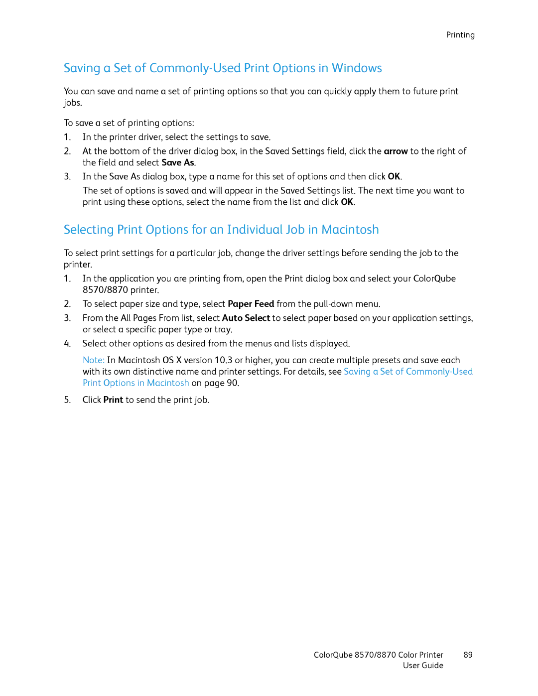 Xerox 8570, 8870 manual Saving a Set of Commonly-Used Print Options in Windows 