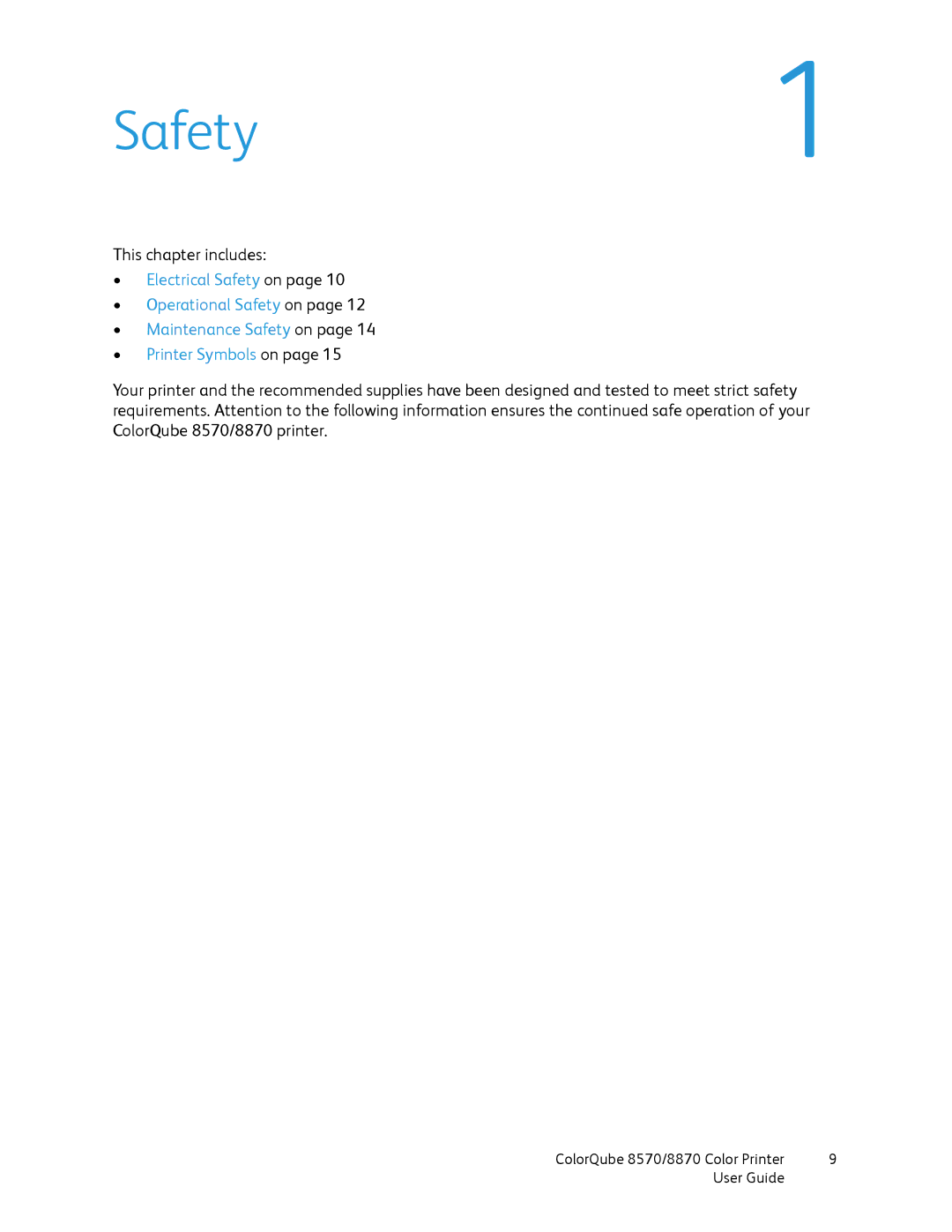 Xerox 8570, 8870 manual Safety1 