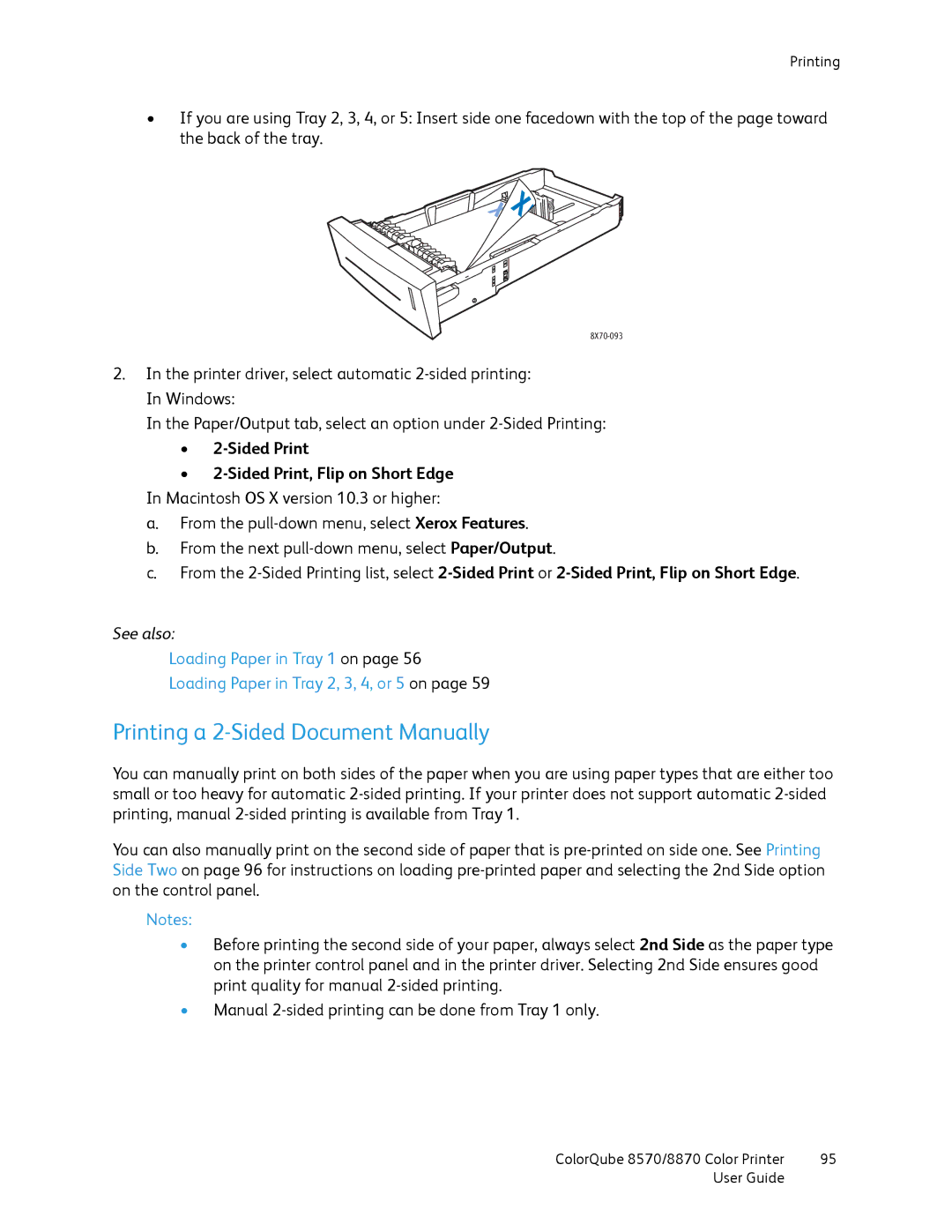 Xerox 8570, 8870 manual Printing a 2-Sided Document Manually, Sided Print Sided Print, Flip on Short Edge 