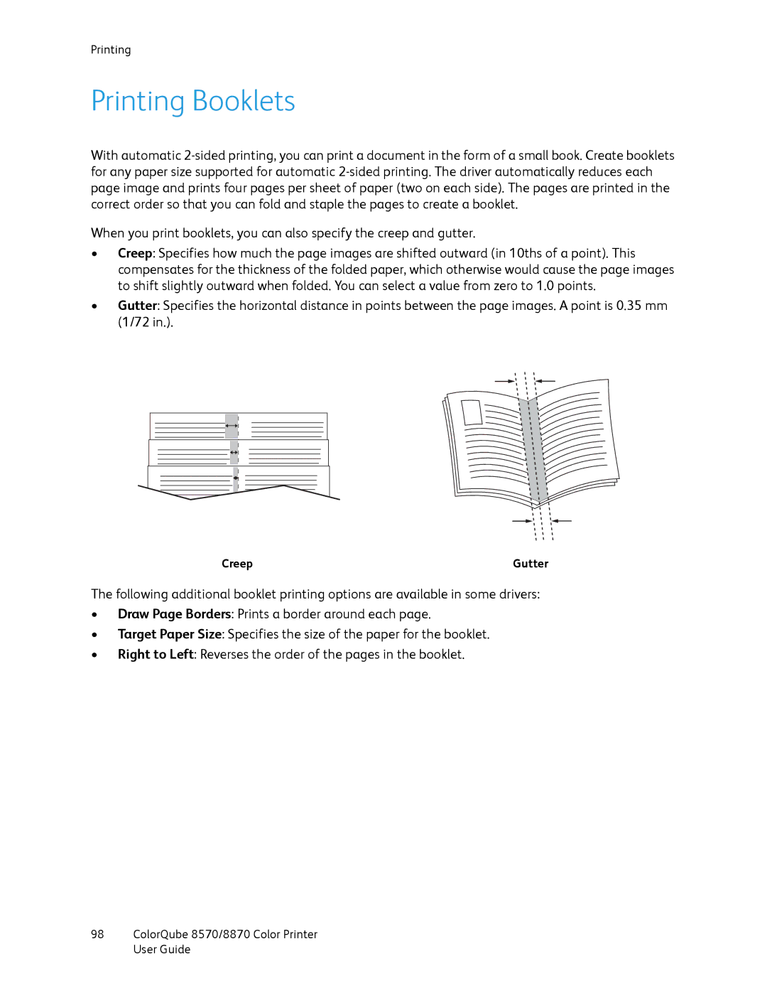 Xerox 8870, 8570 manual Printing Booklets 