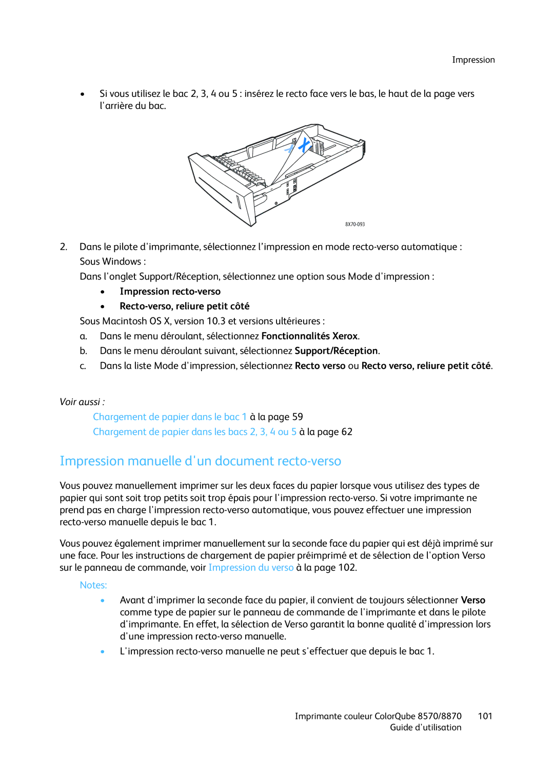 Xerox 8570, 8870 manual Impression manuelle dun document recto-verso, Impression recto-verso Recto-verso, reliure petit côté 