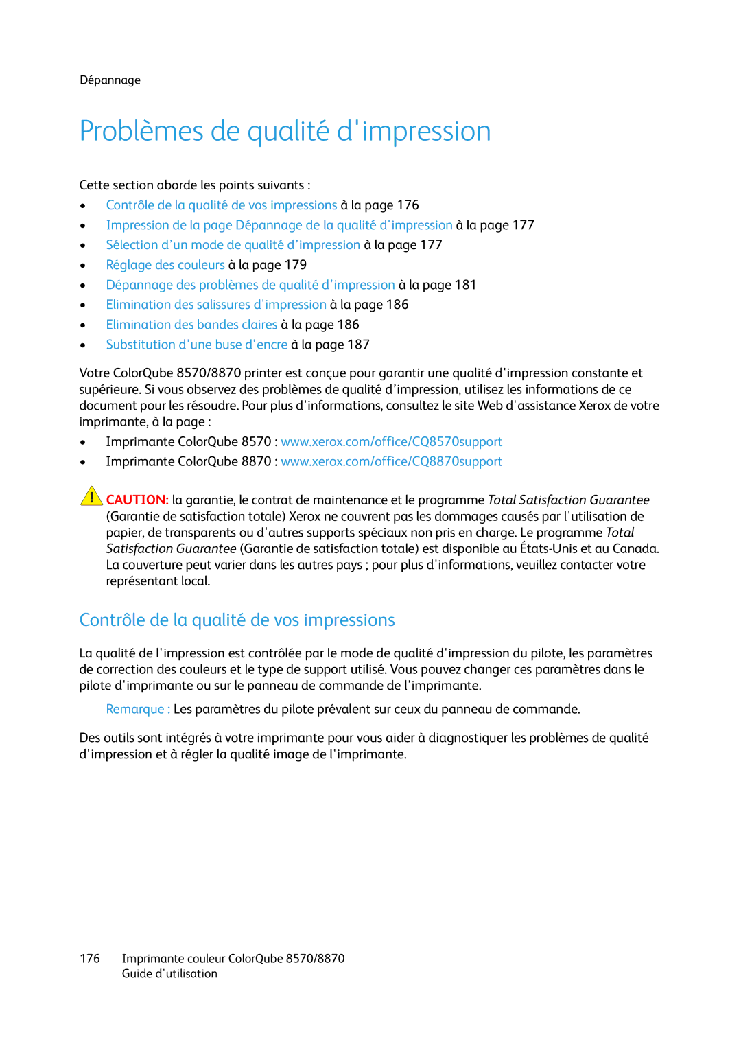 Xerox 8870, 8570 manual Problèmes de qualité dimpression, Contrôle de la qualité de vos impressions 