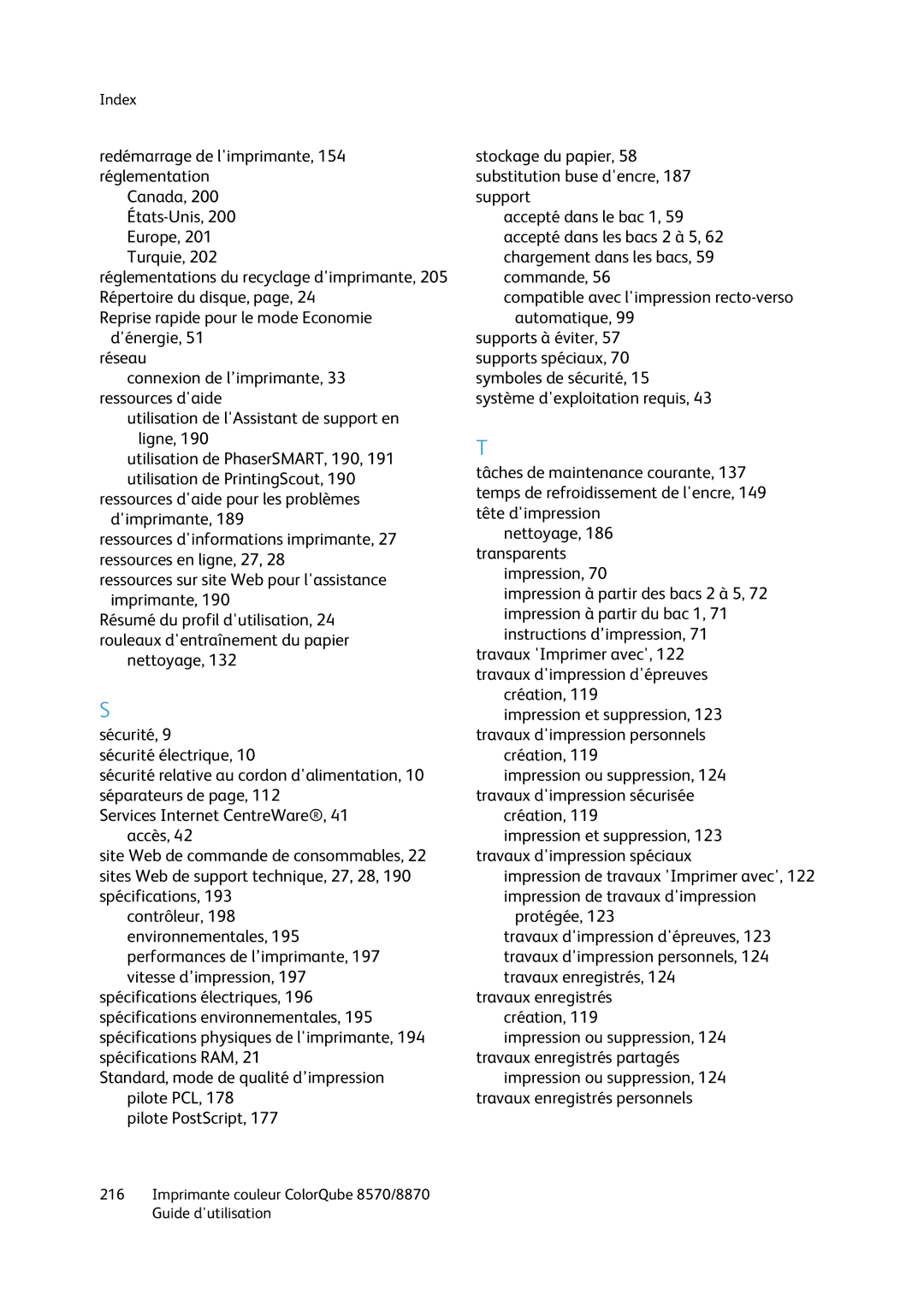 Xerox 8870, 8570 manual Redémarrage de limprimante, 154 réglementation 