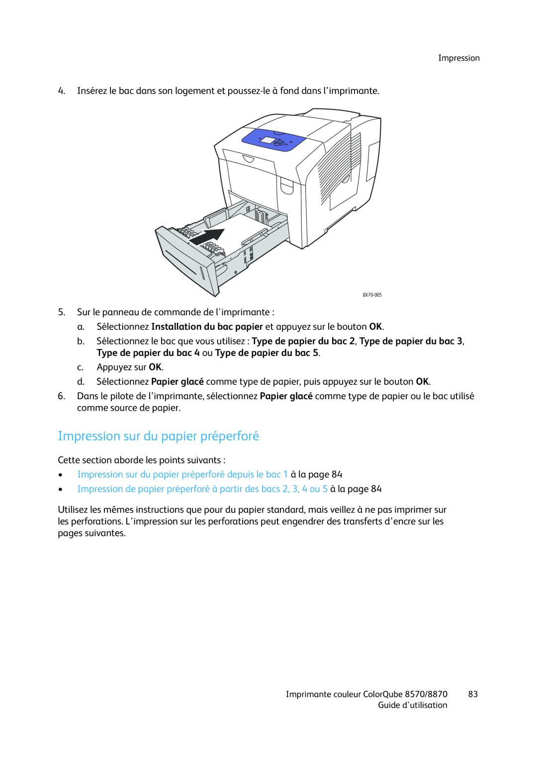 Xerox 8570, 8870 manual Impression sur du papier préperforé 