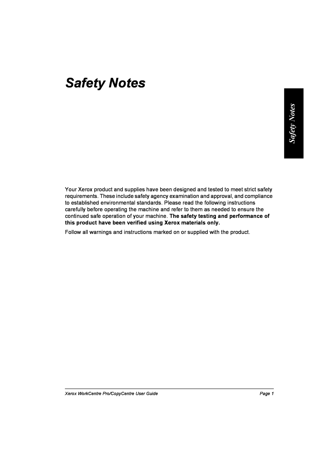 Xerox C75, C90, C65, WorkCentre Pro 75 manual Safety Notes 