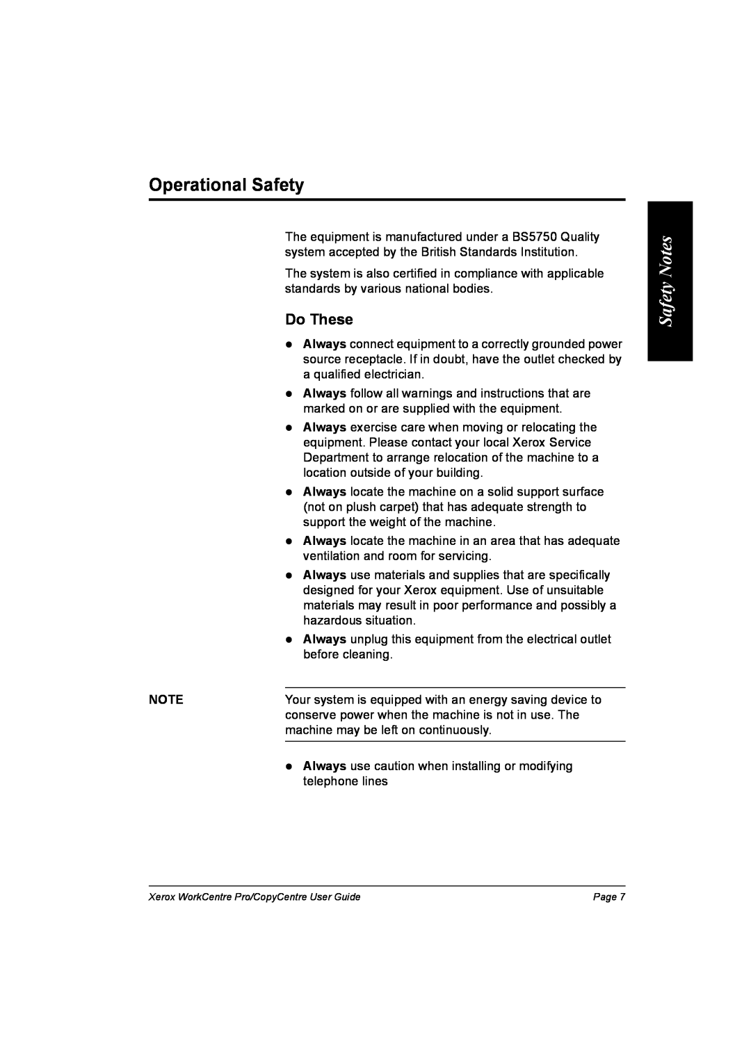 Xerox C75, C90, C65, WorkCentre Pro 75 manual Operational Safety, Do These, Safety Notes 