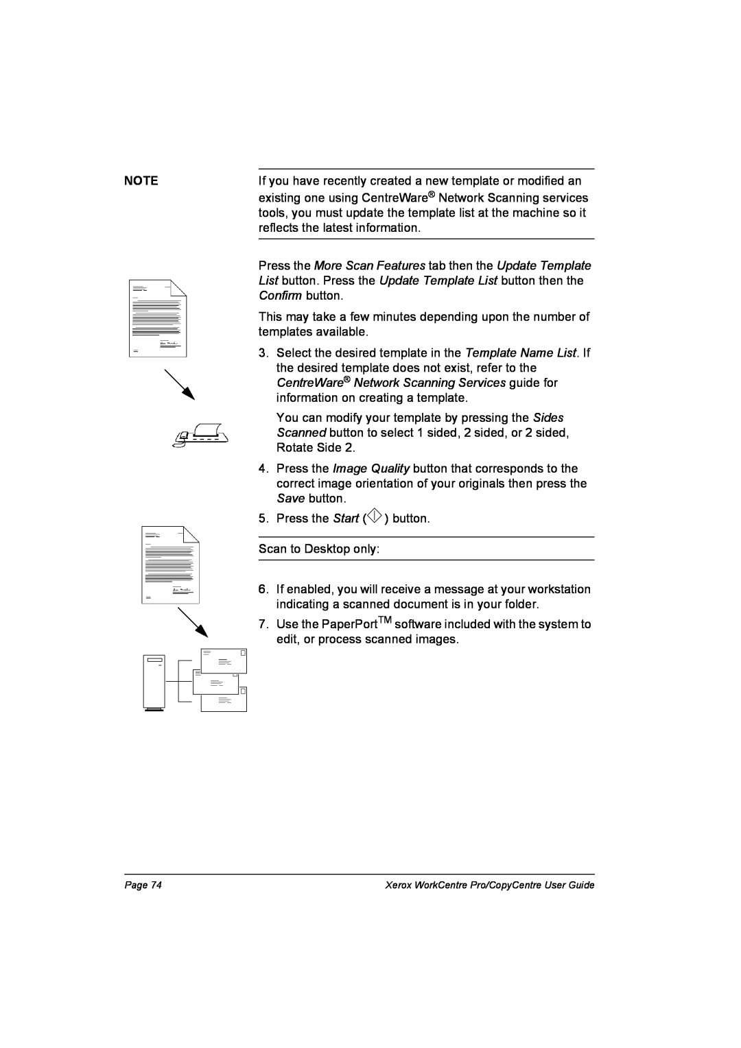 Xerox C65, C90, C75 manual reflects the latest information, Confirm button, CentreWare Network Scanning Services guide for 